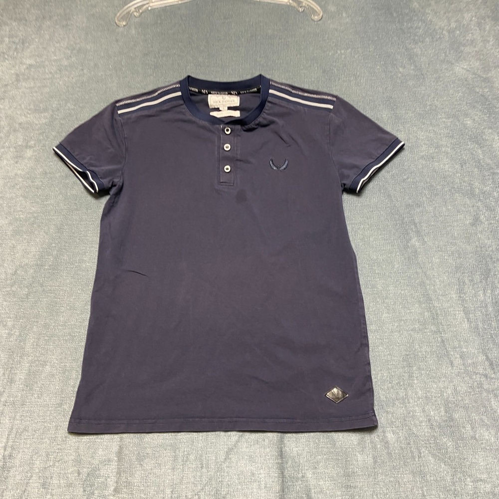 Nick Danger T Shirt Mens Small Navy Blue Short Sleeve Henley Neck Casual Wear